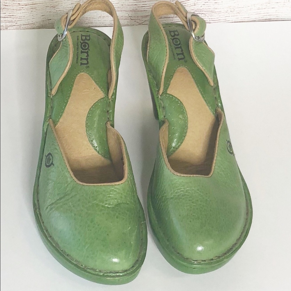Born Green Leather Ankle Strap Heel